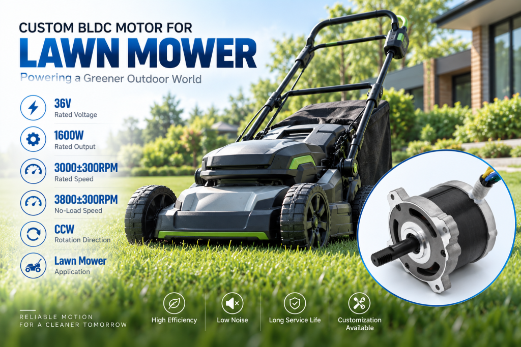 Custom 36V 1600W BLDC motor for lawn mower application
